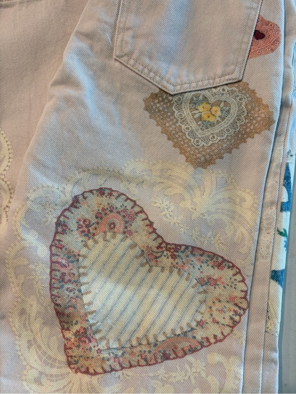 Free People Cream Straight-Leg Heart Patch Jeans - Picture 6 of 12